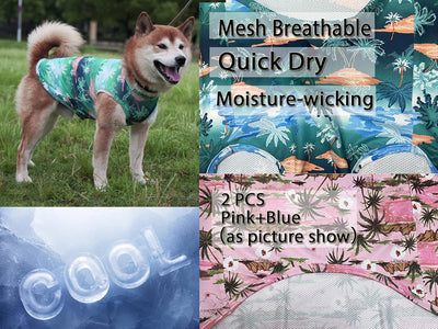 Dog Hawaiian Shirts,Summer Cooling Quick Dry Mesh Breathable T-Shirt Tops for Small Medium Large Boy Girl Dogs (XL, Pink+Blue)