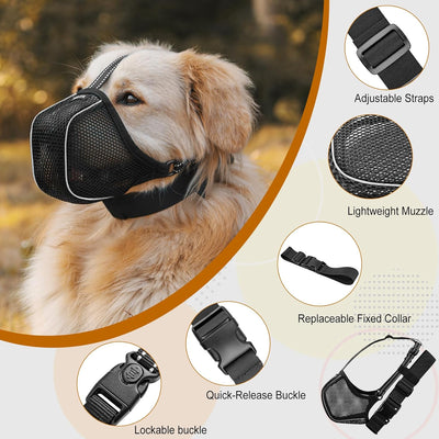 Dog Muzzle, Soft Mesh Muzzle for Large Medium Sized Dogs, Reflective Adjustable Lightweight Dog Muzzle for Scavenging Biting Grooming Chewing Vet Visit, Allows Panting Drinking, Large
