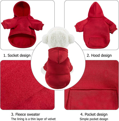 2 Pieces Winter Dog Hoodie Warm Small Dog Sweatshirts with Pocket Cotton Coat for Chihuahua Clothes Puppy Costume(S,Dark Blue, Wine Red)