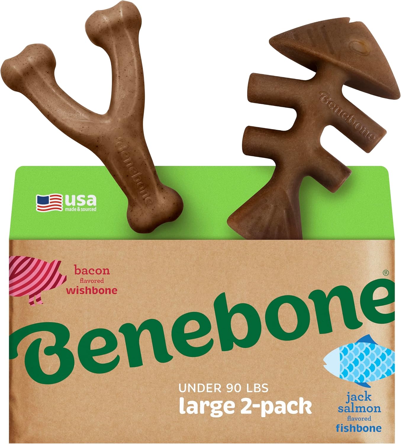 Benebone 2 Count (Pack of 1) Wishbone/Dental Durable Dog Chew Toys, Real Bacon, Made in USA, Small