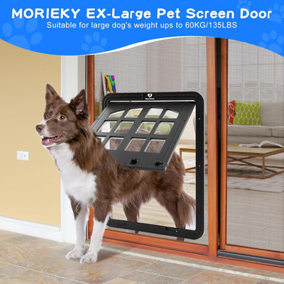 Large Dog Screen Door, 13 x 17 inches Flap Opening Dog Door for Screen Door with 4 Entry Ways, Magnetic Self-Closing Pet Screen Door for Dogs Cats, Black