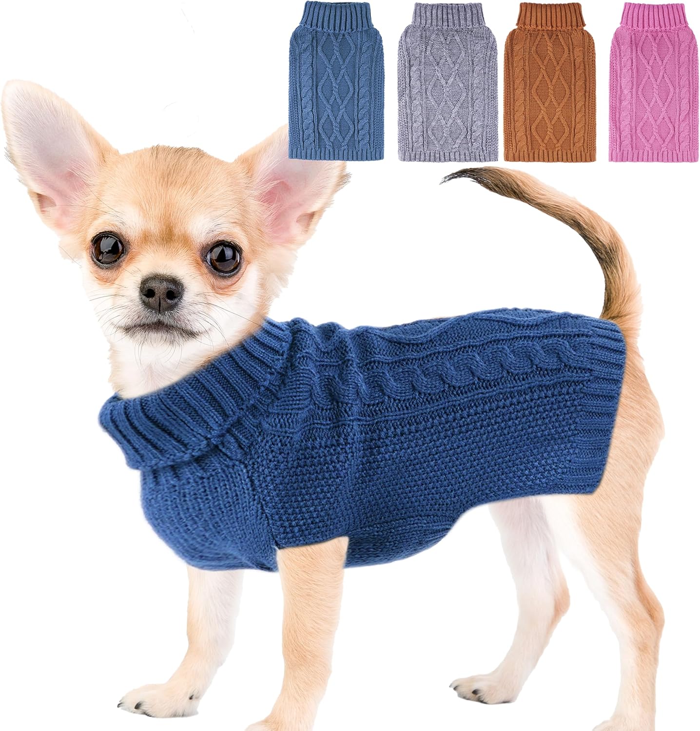 Dog Sweaters for Small Dogs XS Dog Sweater Winter Dog Clothes Boy Chihuahua Yorkie Sweater Warm Pet Clothes Knitted Solid Puppy Sweater Cat Sweater Doggy Turtleneck for Cold Weather (Blue, X-Small)