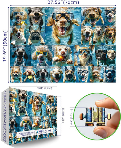 Underwater Dogs Jigsaw Puzzles 1000 Pieces for Adults Funny Cute Dogs Collage Puzzles for Adults 1000 Pieces with Letters on Back Hard Impossible Difficult Challenging Family Puzzle
