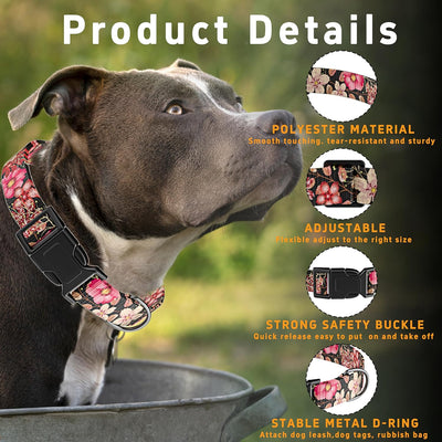 Dog Collar for Boys Girls, Floral Puppy Collar for Small Medium Large Dogs, Adjustable Soft Pet Collar With Safety Buckle for Male Females (Red Floral, M)