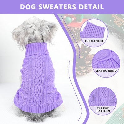 Dog Sweaters Small Dog Clothes Winter Turtleneck Puppy Sweater Warm Pet Cat Sweater Doggy Pullover Outfit with Twisted Design XS~XL(Purple, Small)