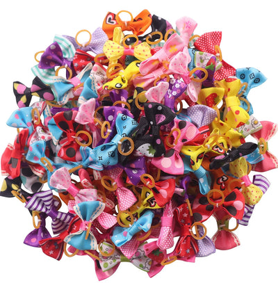 YAKA 60PCS (30 Paris) Cute Puppy Dog Small Bowknot Hair Bows with Rubber Bands Handmade Hair Accessories Bow Pet Grooming Products (60 Pcs,Cute Patterns) (Rubber Bands Style 2)