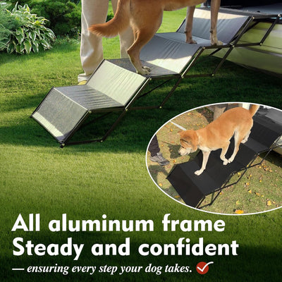 Dog Car Ramp - Portable 5-Step Aluminum Dog Stairs with Non-Slip Surface, Supports up to 250 lbs,17.3" Wide Foldable Dog Steps for Cars, SUVs, High Beds, and Trucks