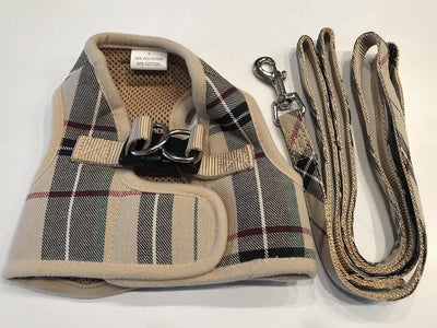PUPTECK Soft Mesh Dog Harness and Leash Set Step-in Plaid Puppy Padded No Pull Vest Harness for XS Small Medium Sized Dogs Cats Outdoor Walking, Beige M