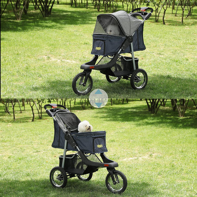 VIAGDO Premium Heavy Duty Dog Stroller for Small Medium Dogs & Cats, 3-Wheel Pet Strollers, Foldable Cat Stroller with Suspension System/Link Brake/One-Hand Fold, Max. Loading 55 LBS