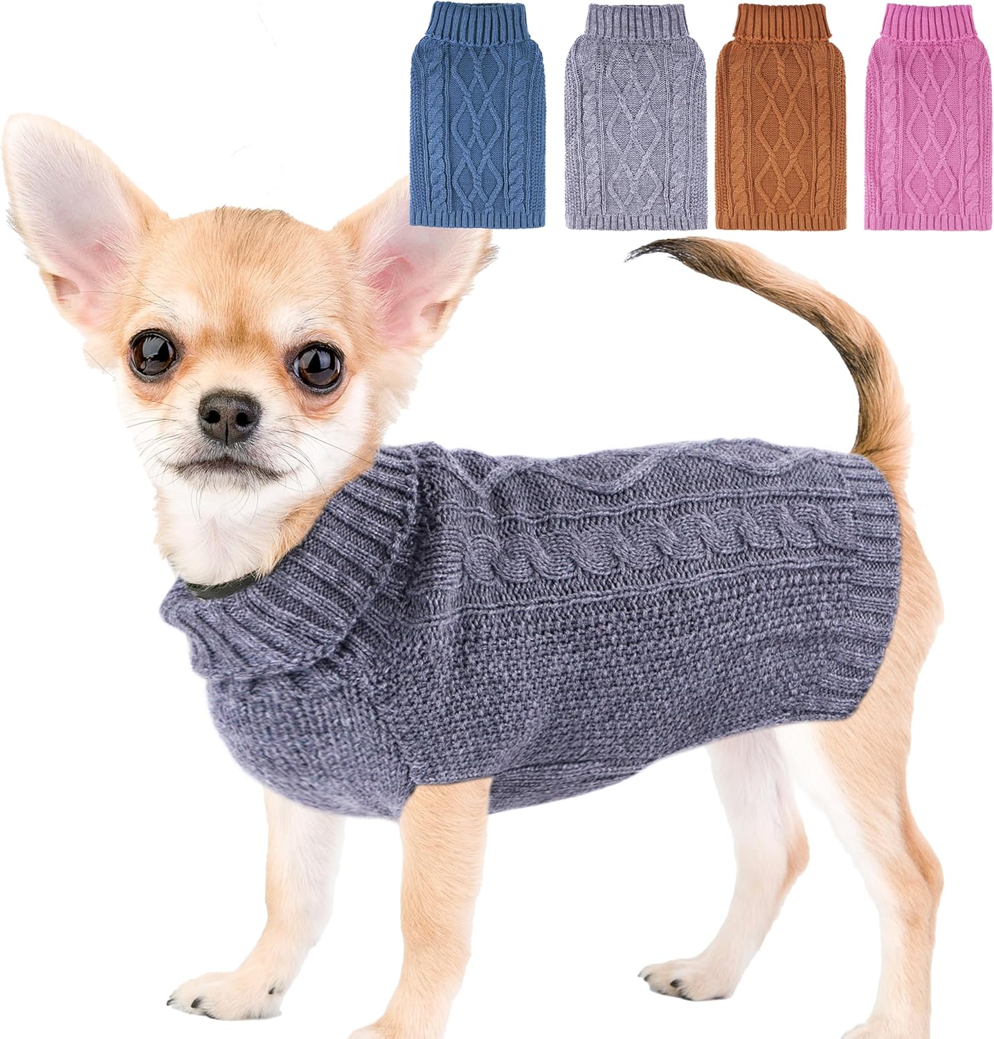 Dog Sweaters for Small Dogs XS Dog Sweater Winter Dog Clothes Boy Chihuahua Yorkie Sweater Warm Pet Clothes Knitted Solid Puppy Sweater Cat Sweater Doggy Turtleneck for Cold Weather (Blue, X-Small)