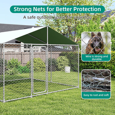 Heavy Duty Outdoor Dog Kennel with Waterproof Cover, UV-Resistant Roof, and Secure Locking Mechanism for Large Dogs, Durable Metal Enclosure for All Weather Conditions (124x124x87IN)