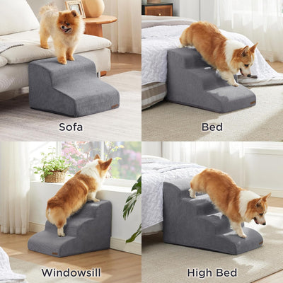 Lesure Dog Stairs for Small Dogs and Cats Pet Steps Ramp for Bed and Couch with CertiPUR-US Certified Foam with Non-Slip Bottom, Grey, 5 Steps