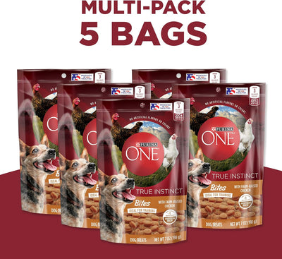 Purina ONE Made in USA Facilities Dog Training Treats, True Instinct Bites With Farm-Raised Chicken - (Pack of 5) 7 oz. Pouches