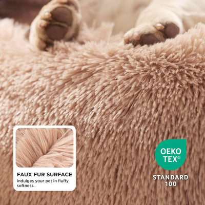 Bedsure Calming Dog Bed Medium Size Dog - Donut Washable Medium Pet Bed, 30 inches Anti-Slip Round Fluffy Plush Faux Fur Cat Bed, Fits up to 45 lbs Pets, Camel