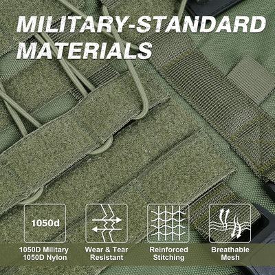 No Pull Tactical Dog Harness for Large Dogs, Escape Proof Molle Dog Vest Harness and Leash Set, Adjustable Military Service Dog Harness with Handle for Medium Large Dogs(Green, M)