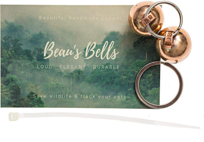 Beau's Bells 2 campanas extra ruidosas para gatos y perros, rastreador de mascotas, salva pájaros y vida silvestre, cobre de lujo hecho a mano (pequeño)