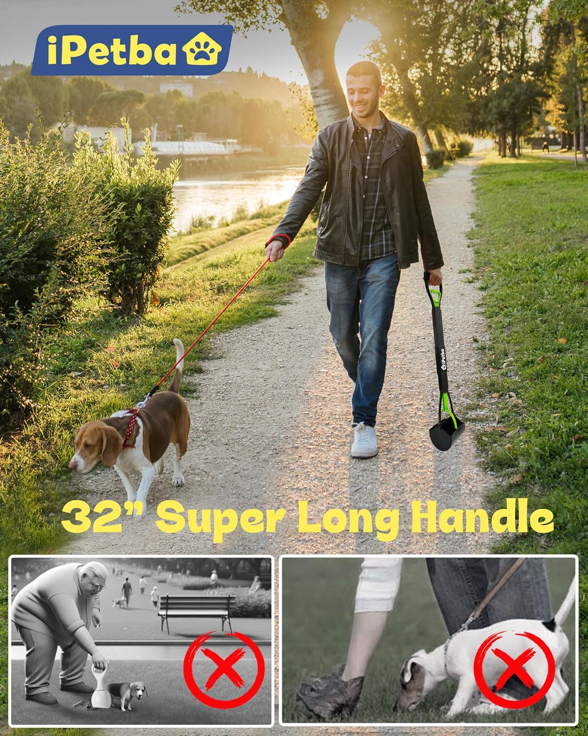 32" Long Handle Dog Pooper Scooper for Yard – No Bending, Clean Pickup on Grass, Gravel & Sand, Easy to Clean & Durable