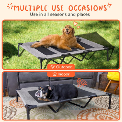 PRAISUN XL Outdoor Dog Bed, Elevated Dog Bed with Durable Oxford Fabric, Textilene Mesh, Metal Frame for Indoors, Outdoors, Lawn, Heather Grey