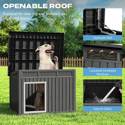 Large Weatherproof Dog House with Removable Roof for Indoor & Outdoor Use - Spacious (42.8" L x 33" W x 31.5" H) Classic Black