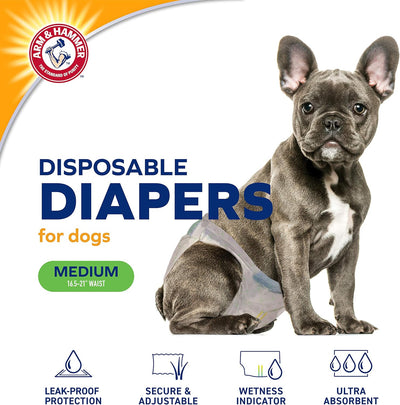 Arm & Hammer for Pets Disposable Female Dog Diapers - Adjustable, Leak Proof, Ultra Absorbent with Wetness Indicator for Urination, Dogs in Heat, Potty Training, and Incontinence, Medium, 12 Count