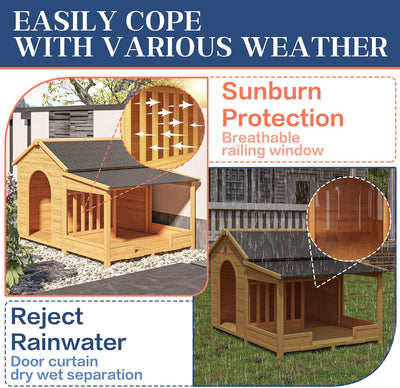 60.2" Large Dog House Outdoor-Insulated & Weatherproof Dog Kennel for Large Dogs with Removable Liner, Asphalt Roof, Elevated Floor & Porch-for Extreme Winter Cold Weather, Breed up to 120lbs