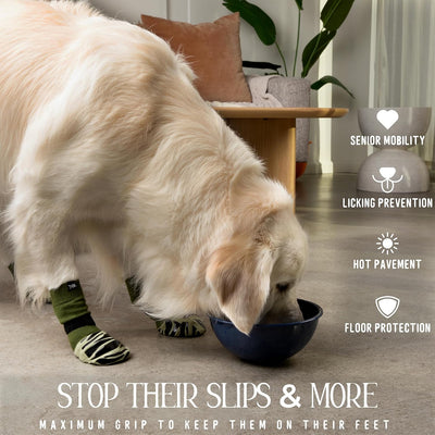 DOK TigerToes Premium Non-Slip Dog Socks for Hardwood Floors - Extra-Thick Grip That Works Even When Twisted - Prevents Licking, Slipping, and Great for Dog Paw Protection (Forest Green, Medium)
