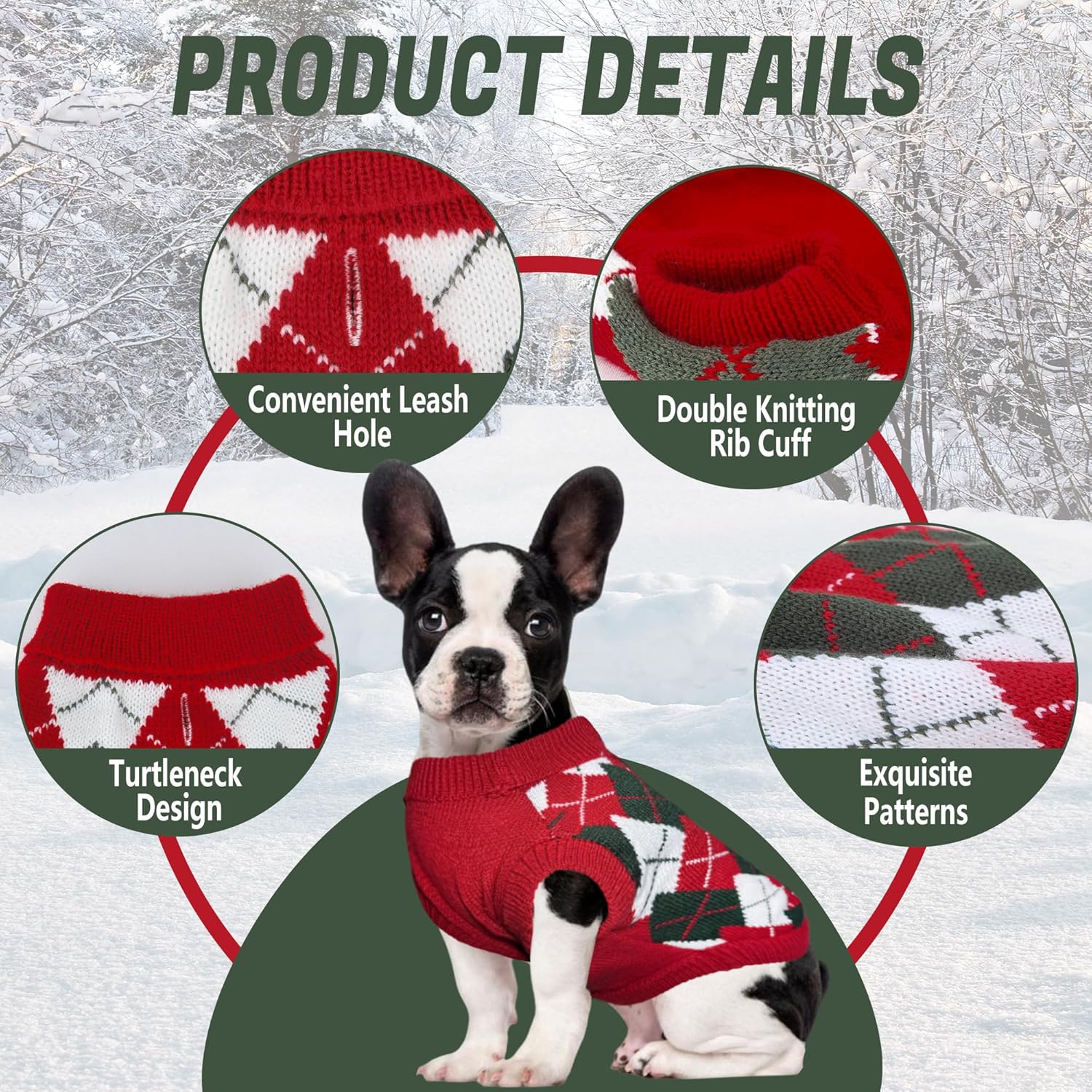 Dog Sweater, Soft Dog Sweaters for Small Medium Dogs Cats Girl Boy, Classic Knitted Turtleneck Outdoor Pet Clothes for Dogs Girl Boy, Christmas Puppy Kitten Sweater with Leash Hole, Red, Medium