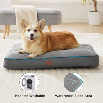 Bedsure Washable Dog Beds Large Sized Dog - 4 Inch Thicken Up to 80lbs Waterproof Pet Mat Pillows with Removable Washable Cover, Grey