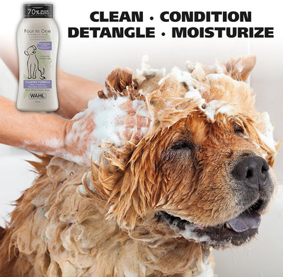 Wahl USA 4-in-1 Calming Pet Shampoo for Dogs – Cleans, Conditions, Detangles, & Moisturizes with Lavender Chamomile - Pet Friendly Formula - 24 Oz - Model 820000A